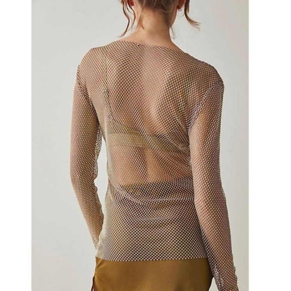 Free People Fishnet Rhinestone Top, Size S - Picture 3 of 9